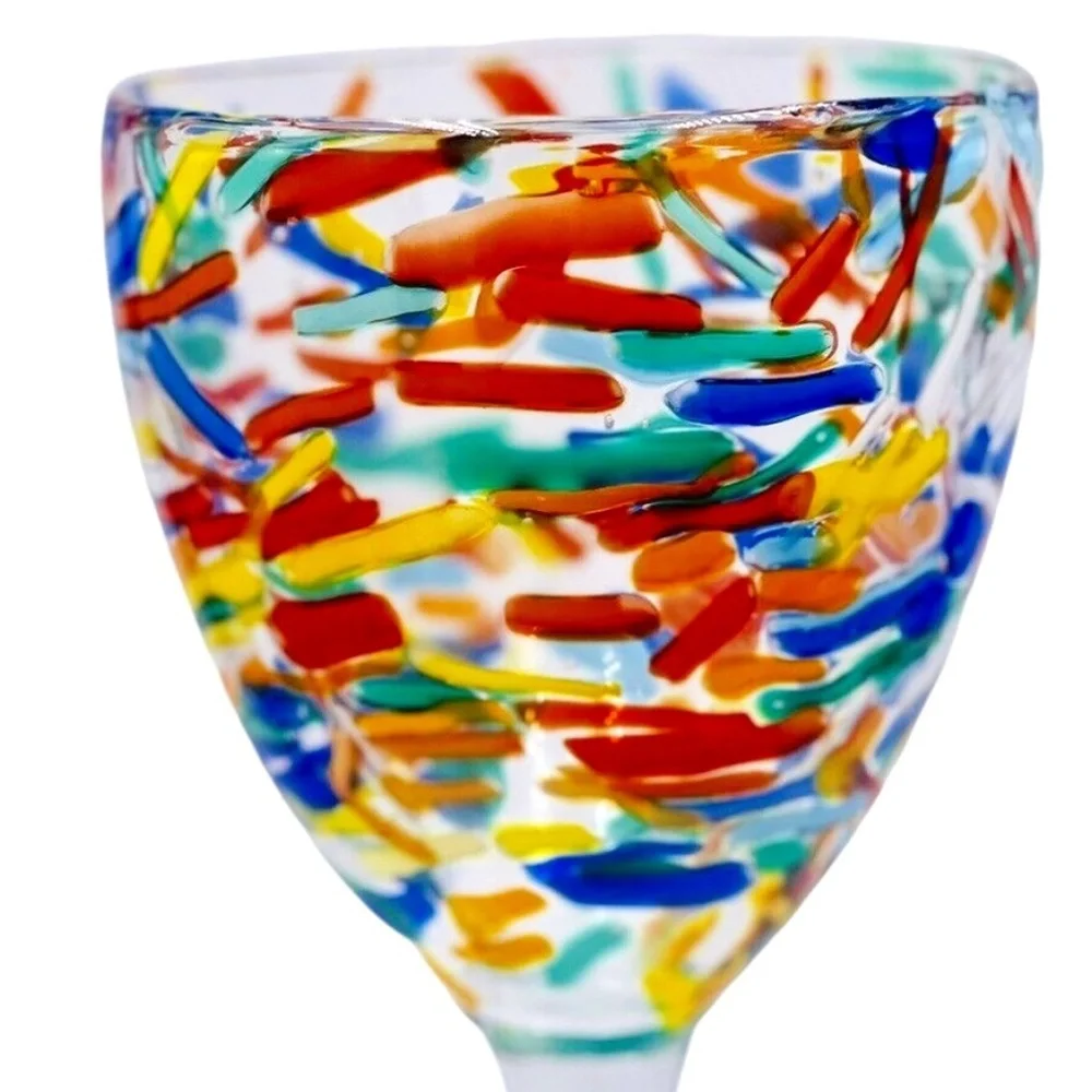 Pier 1“Confetti” Multi-Colored‎ Speckled Design Art Blown Glass Verre Souffle